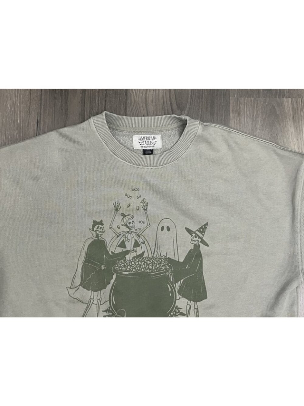 American Eagle The Halloween Shop Crewneck Sweatshirt Women's XS Sage Green - Picture 4 of 9